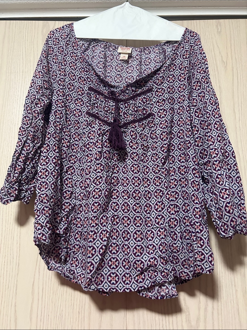 Mossimo Supply Co. Purple Mosaic Tassel Peasant Top